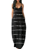 Sleeveless Scoop Neck Maxi Striped Dress With Pockets