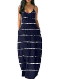 Sleeveless Scoop Neck Maxi Striped Dress With Pockets