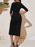 Crew Neck Half Sleeve Ruched Drawstring Bodycon Dress for Women