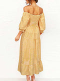 Women's Plaid Print Off Shoulder Cottagecore Midi Dress