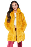 Fashion Long Sleeve Lapel Pocket Fuzzy Faux Fur Winter Coat Yellow