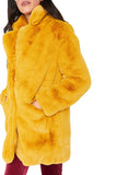 Fashion Long Sleeve Lapel Pocket Fuzzy Faux Fur Winter Coat Yellow