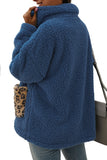 Leopard Pocket Teddy Jacket With Zipper Blue