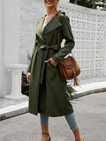 Notched Collar Long Trench Coat With Belt