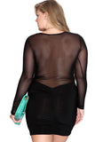 Black Ladies Plus Size See Through Patchwork Clubwear Dress