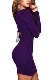 Sexy Lace Up Glitter Bodycon Mini Dress Purple
