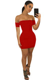 Womens Sexy Off Shoulder Short Sleeve Bodycon Plain Club Dress Red