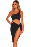 One Shoulder Top Twist High Slit Bodycon Club Dress Black