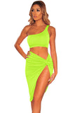 One Shoulder Top Twist Bodycon High Slit Club Dress Green