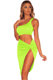 One Shoulder Top Twist Bodycon High Slit Club Dress Green