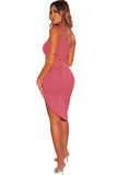 One Shoulder Top High Slit Bodycon Club Dress Rose Red