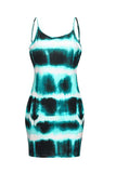 Women's Spaghetti Strap Tie Dye Bodycon Club Dress