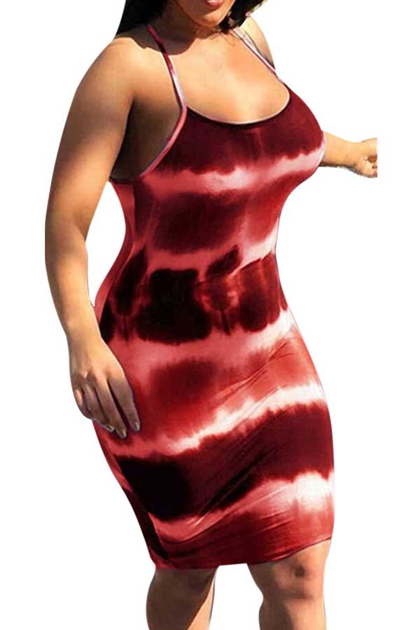 Women's Sexy Spaghetti Strap Tie Dye Bodycon Mini Dress