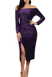 Long Sleeve High Split Off Shoulder Maxi Gown Purple