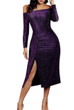 Long Sleeve High Split Off Shoulder Maxi Gown Purple