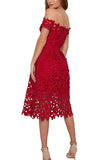 Women's Off The Shoulder Crochet Evening Dress Berry Red