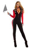 Womens Plunging Neck Racer Halloween Catsuit Costume Black