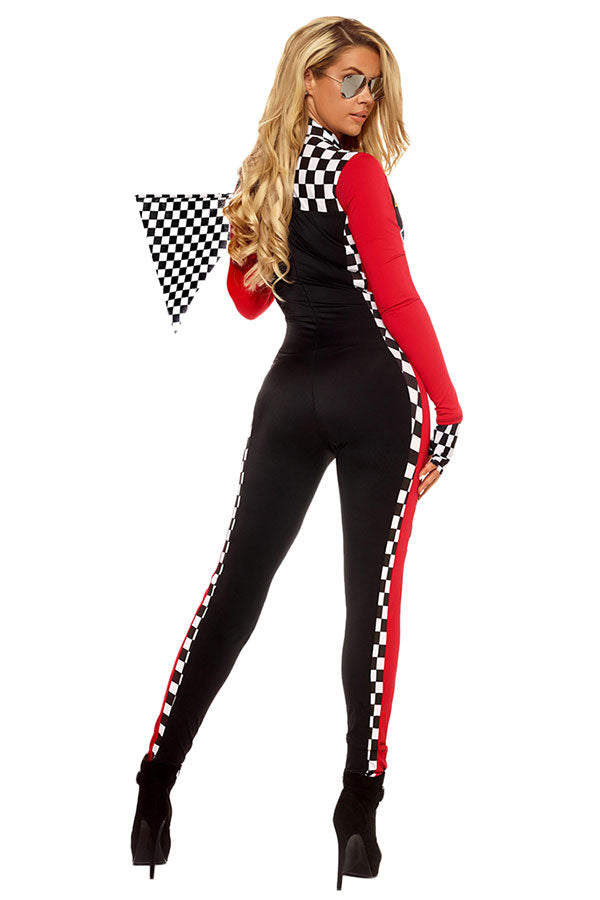 Womens Plunging Neck Racer Halloween Catsuit Costume Black
