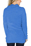 Cowl Neck Long Sleeve Pocket Plain Sweatshirt Blue