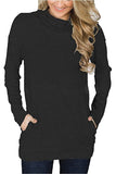 Cowl Neck Long Sleeve Pocket Plain Sweatshirt Black