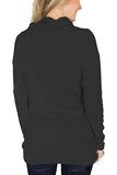 Cowl Neck Long Sleeve Pocket Plain Sweatshirt Black