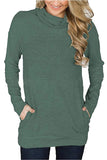 Cowl Neck Long Sleeve Pocket Plain Sweatshirt Green