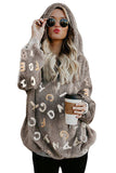Fashion Long Sleeve Letter Print Fluffy Loose Hoodie Coffee