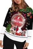 Crew Neck Long Sleeve Christmas Print Pullover Sweatshirt