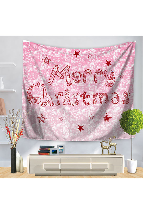 Home Decor Happy New Year Merry Christmas Wall Tapestry Pink