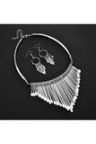 Fashion Luxury Boho Plated Tassel Pendant Necklace Earrings Set Silvery