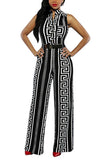 Womens Button Up Printed Wide Leg Jumpsuit with Belt