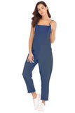 Women's Plain Straight Cut Overall With Pocket Blue