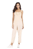 Summer Plain Overall Jumpsuit With Pocket Beige