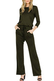 Long Sleeve Wide Leg Pants with Pocket Casual Jumpsuit