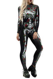 Rose Skeleton Print Jumpsuit Halloween Costume