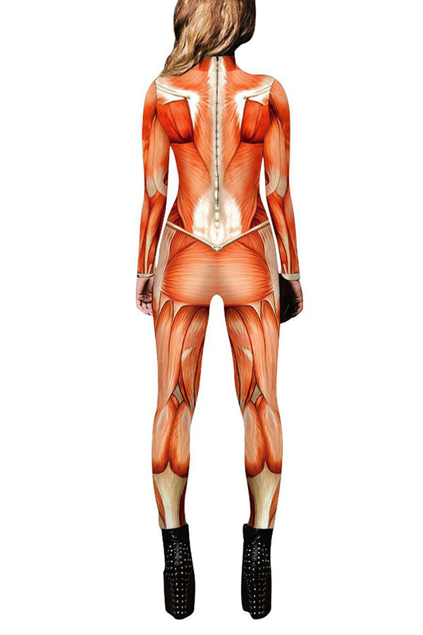 Women Muscle Print Halloween Jumpsuit Costume