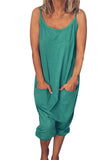 Scoop Neck Solid Cami Harem Jumpsuit With Pocket Green
