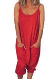 Women's Solid Pocket Harem Jumpsuit Red With Pocket