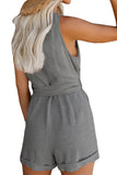 Women's Sleeveless Button Casual V Neck Romper Light Grey
