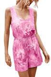 Women's Scoop Neck Casual Tie Dye Print Romper With Pocket Pink