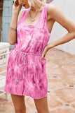 Women's Scoop Neck Casual Tie Dye Print Romper With Pocket Pink