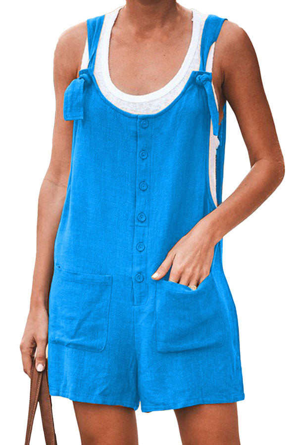 Plus Size Casual Solid Button Front Overall Romper