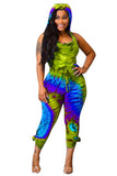 Backless Hooded Drawstring Tie Dye Bodycon Jumpsuit For Women