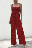 Cami Shirred High Waisted Wide Leg Jumpsuit Red