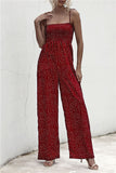 Cami Shirred High Waisted Wide Leg Jumpsuit Red
