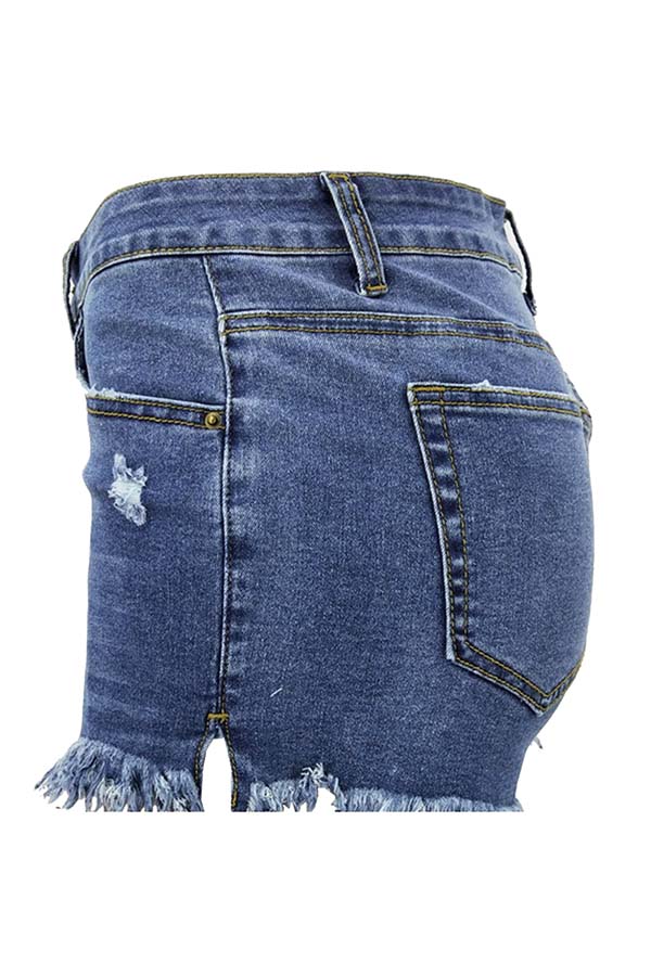 Mid Rise Frayed Denim Shorts For Women Raw Hem Jean Shorts