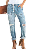 Women's High Waisted Ripped Denim Jeans Casual Pants