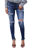 Women's Casual Distressed Mid Rise Ripped Skinny Denim Jeans