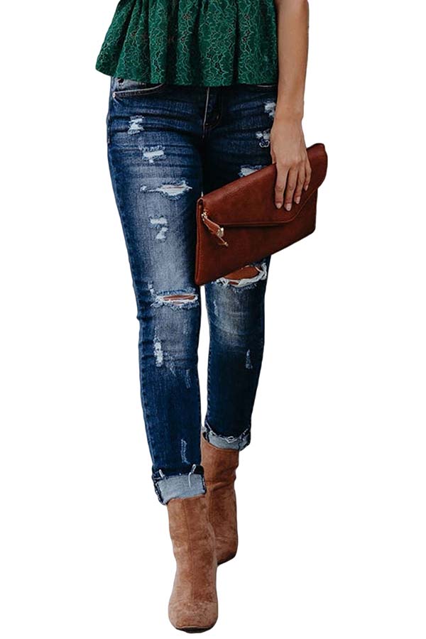 Women's Destroyed Ripped High Waisted Skinny Pants Jeans