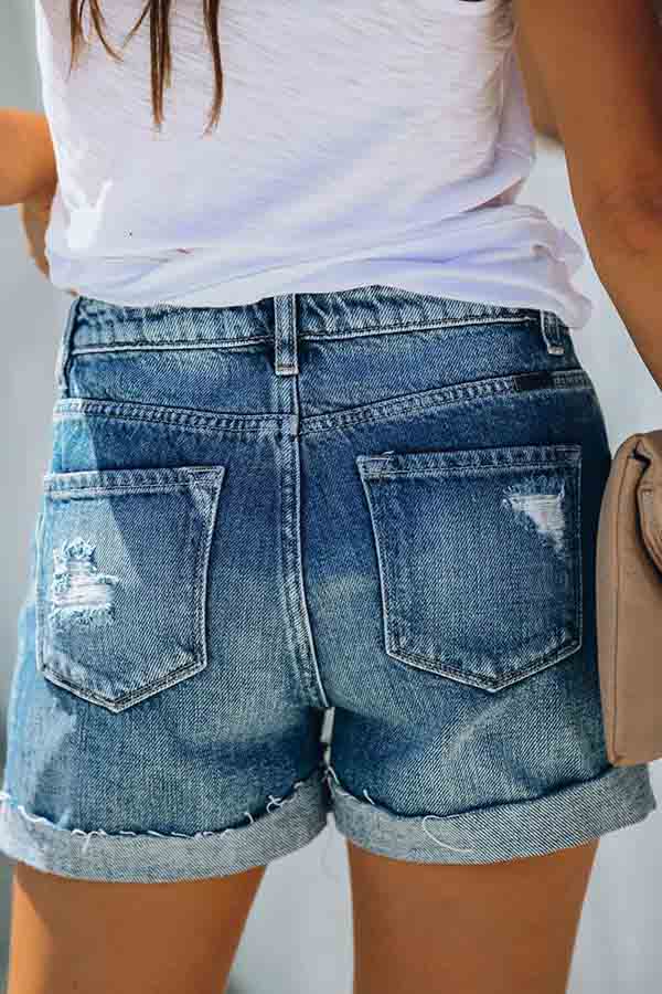 Women's Casual Single Breasted Front Button Down Junior Denim Shorts